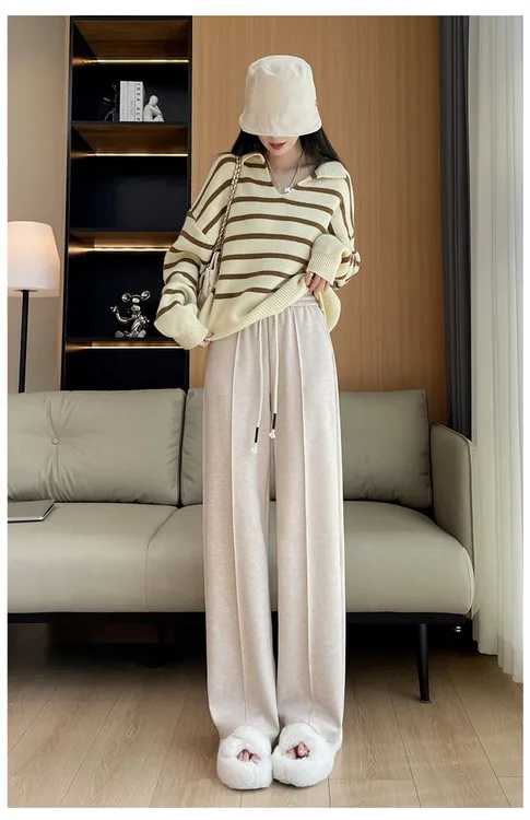 软糯中缝加绒阔腿裤女2024新款高腰显瘦休闲裤垂感慵懒窄版直筒裤