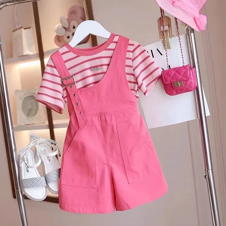 女童背带裤套装夏季薄款女孩韩版时尚洋气中大儿童2025新款两件套