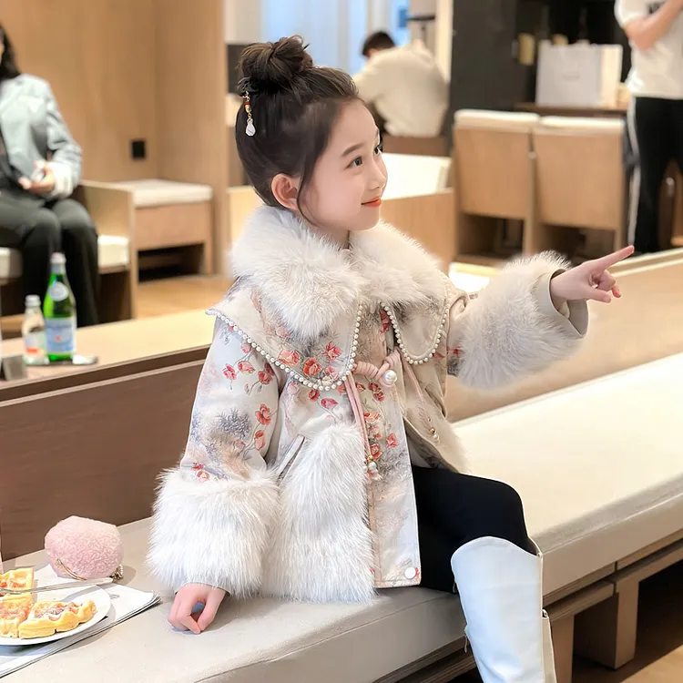 女童外套年货国风冬季2024新款中大童派克服冬装加绒加厚保暖儿童