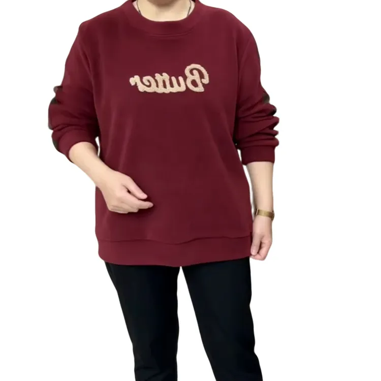 倾城2880加绒圆领拼色字母大码显瘦百搭卫衣女士