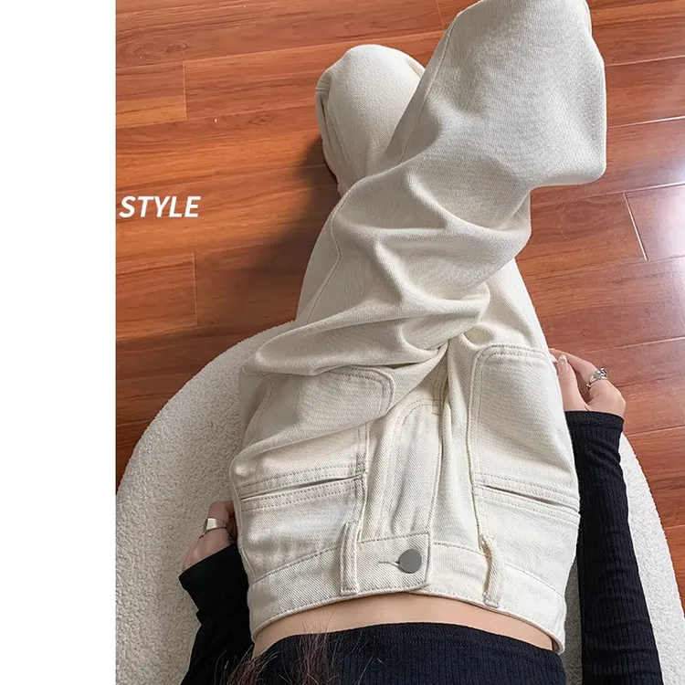 白色牛仔裤2025年新款女春秋设计感显高显瘦直筒裤高腰窄版阔腿裤