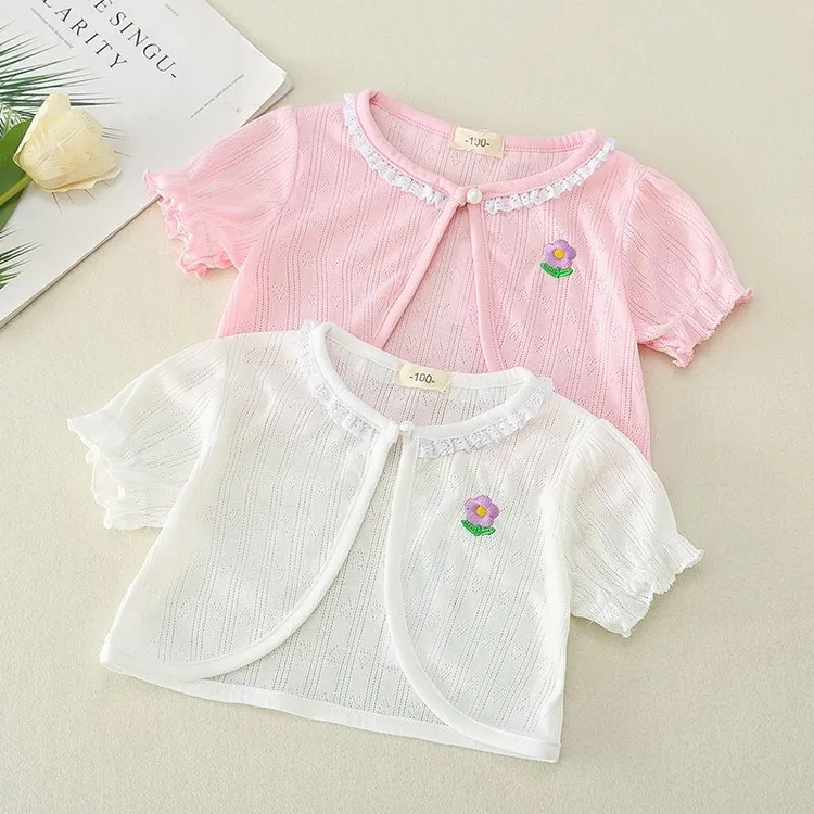 女童短袖披肩夏款女孩夏天白色透气女宝短款洋气儿童百搭公主薄款