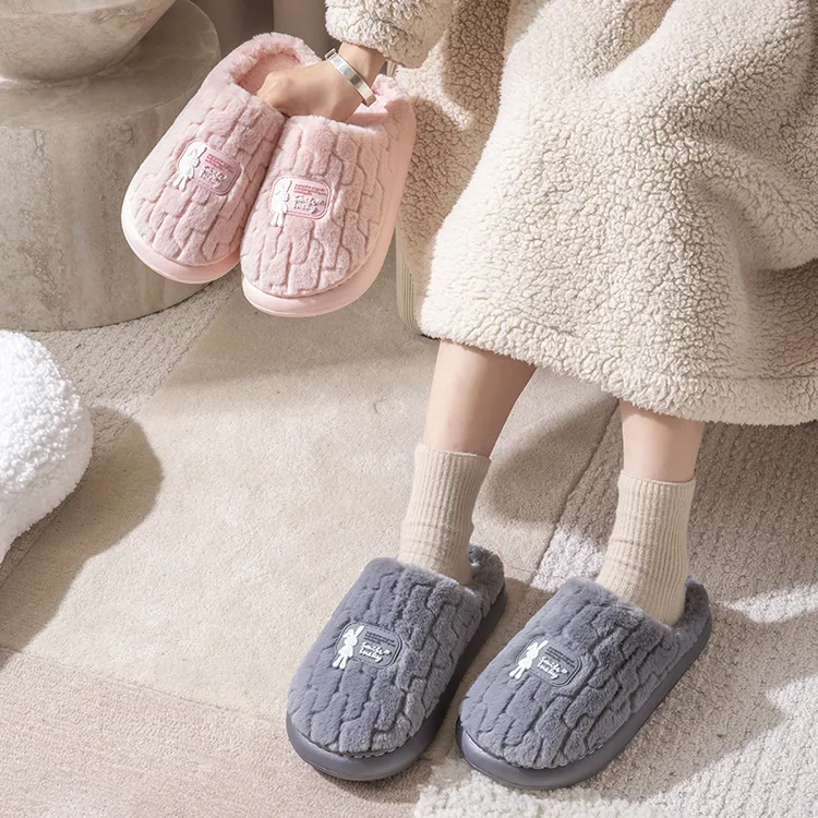 毛绒棉拖鞋情侣秋冬季爆款防滑保暖舒适踩屎感柔软情侣棉拖鞋女士