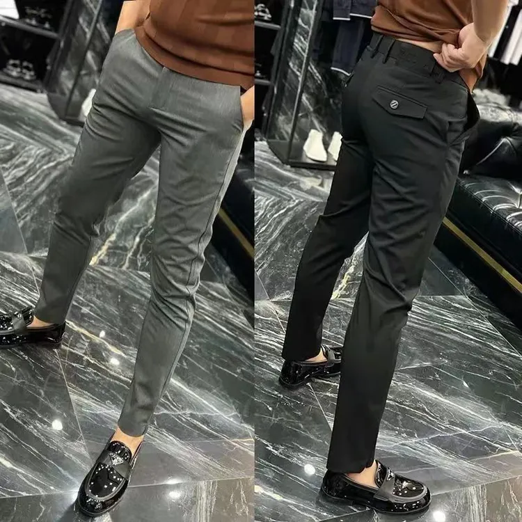 欧货时尚九分裤（裤脚分叉）时尚修身潮男九分裤男士百搭夏季小脚