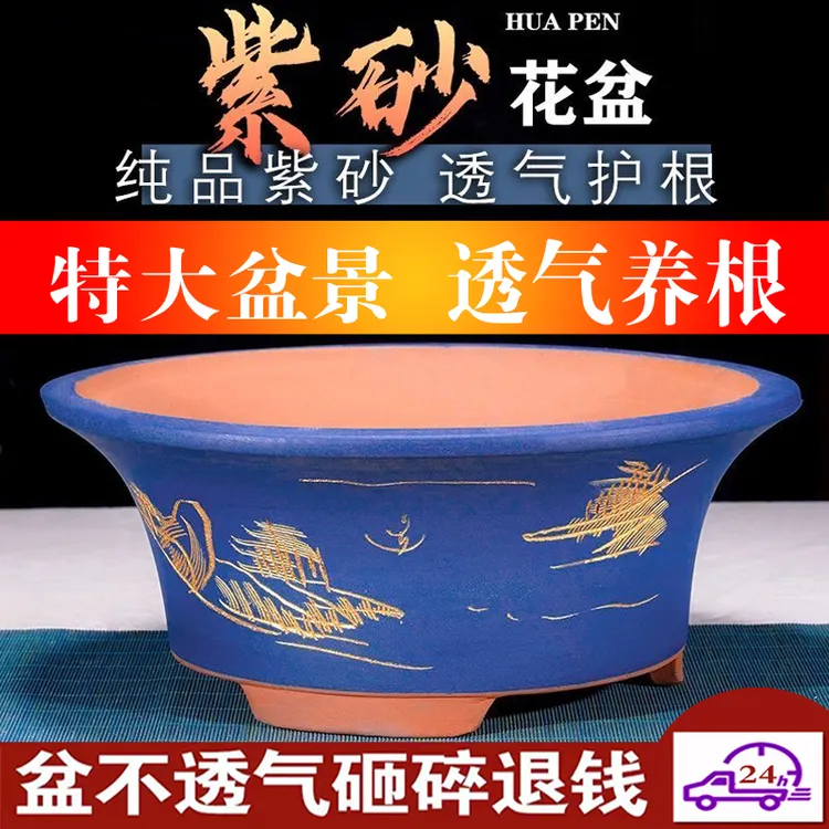 宜兴盆景紫砂花盆金弹子特大圆形家用花卉老桩盆桌面榕树阳台花盆