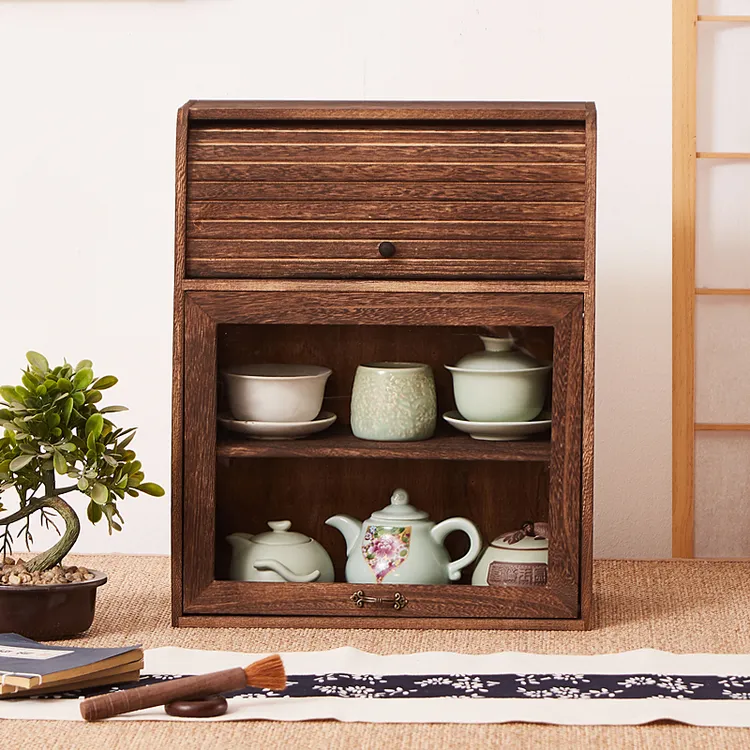 实木博古架防尘茶壶展示架茶具架化妆品收纳茶柜置物架茶杯收纳架
