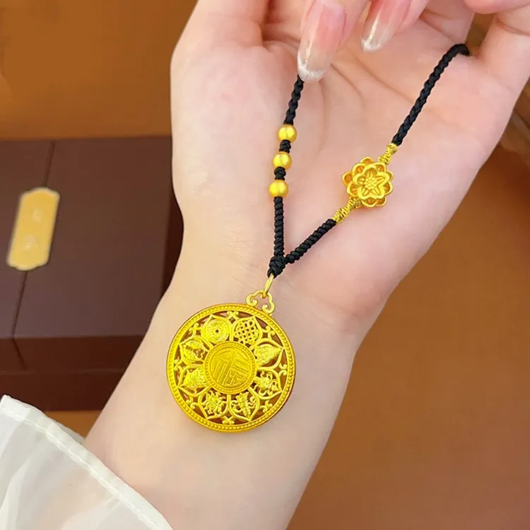 铜合金布艺项链 【国潮风莲花罗盘项链】中式国潮编绳双面八宝罗盘