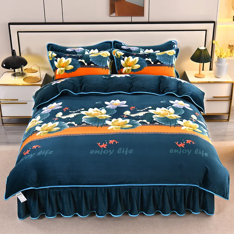 舒和馨家纺专柜正品高档加绒加厚款双面牛奶绒四件套（重约8—9斤）