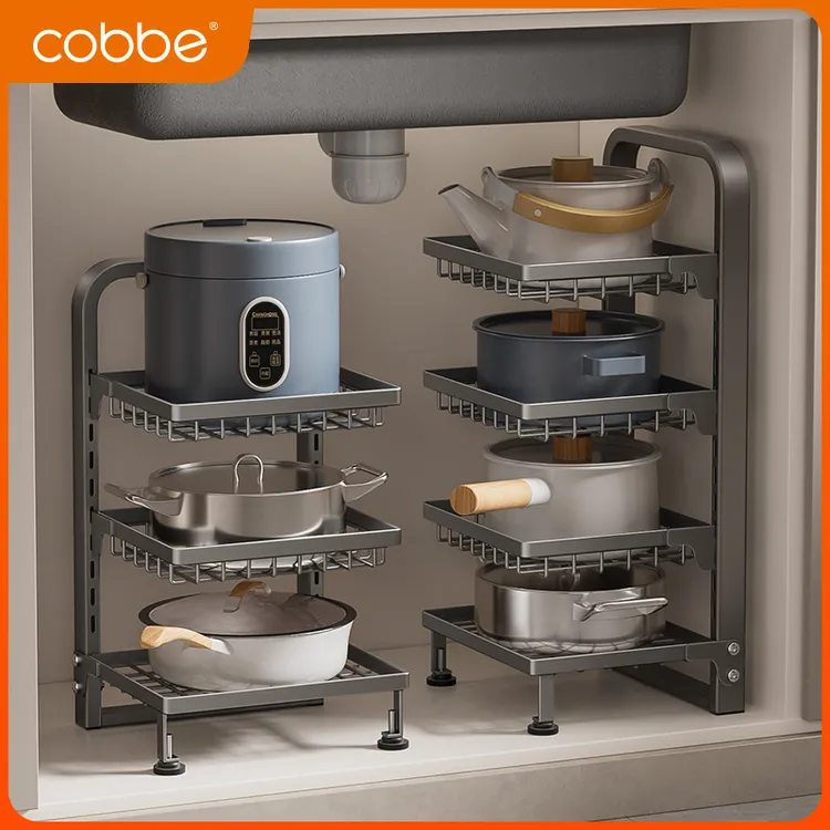 卡贝厨房置物架多层锅具收纳架家用多功能下水槽橱柜分层放锅架子