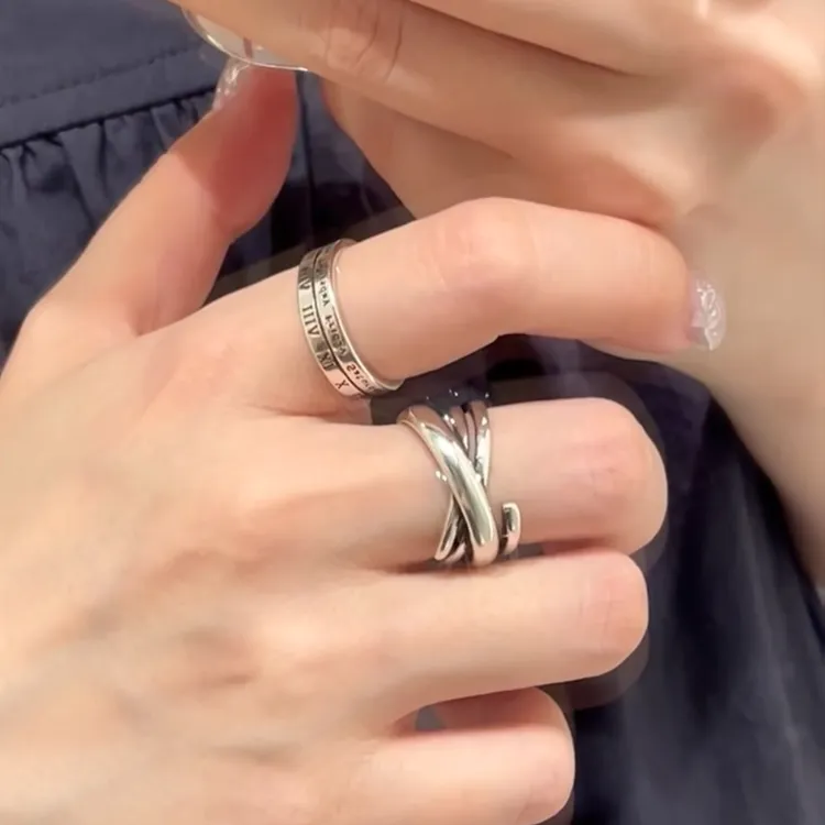 韩版复古做旧风戒指女ins小众设计感轻奢个性开口大小可调节指环