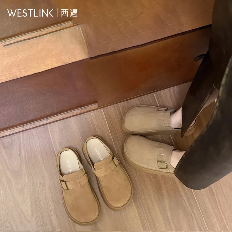 西遇厚底勃肯鞋女2025新款秋季复古休闲配裙子舒适增高一脚蹬半拖