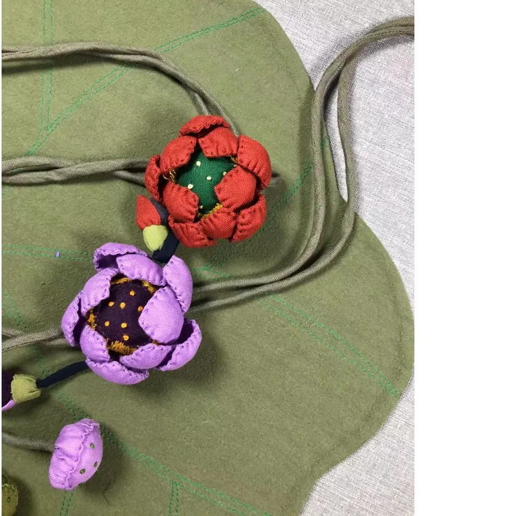 非金属布艺项链 荷花项链 中式搭配 秋冬新款 新中式小众纯手工