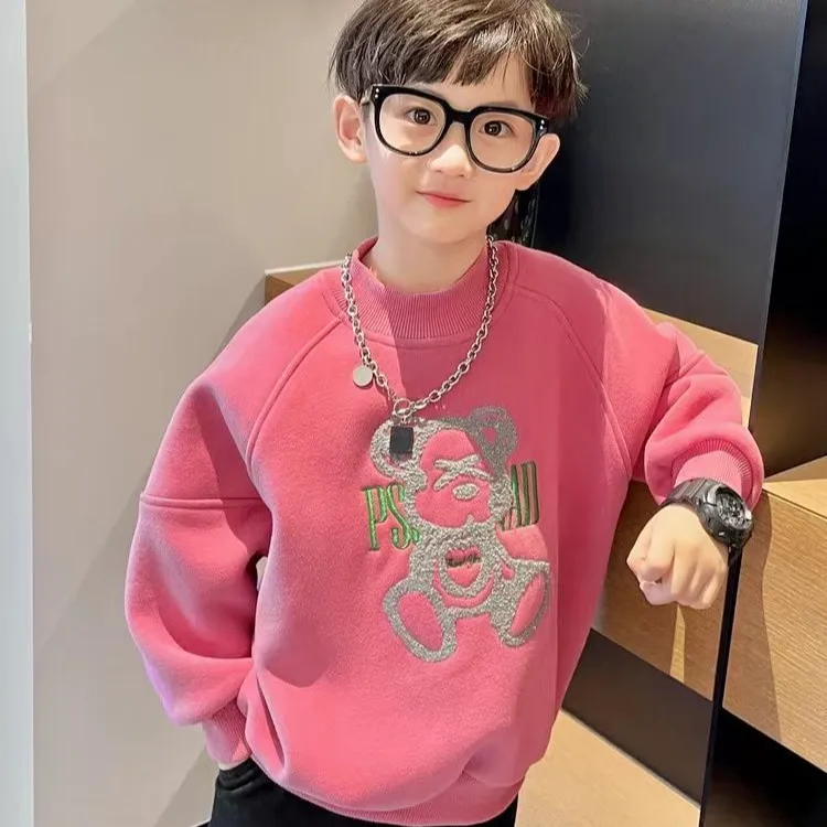 加绒2025秋冬新款中小童保暖打底洋气男童秋装卫衣