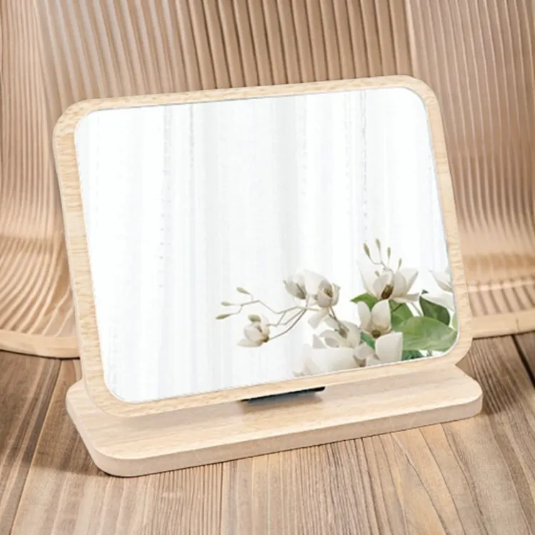 木质台式化妆镜可折叠桌面镜学生宿舍旋转家用便携梳妆镜大号简约