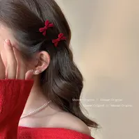 2025新款红色植绒蝴蝶结公主头发夹女前额刘海夹边夹精致甜美发卡