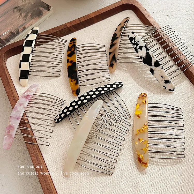 网红醋酸发梳发卡女发夹碎发整理神器头发固定倒插梳气质发饰头饰