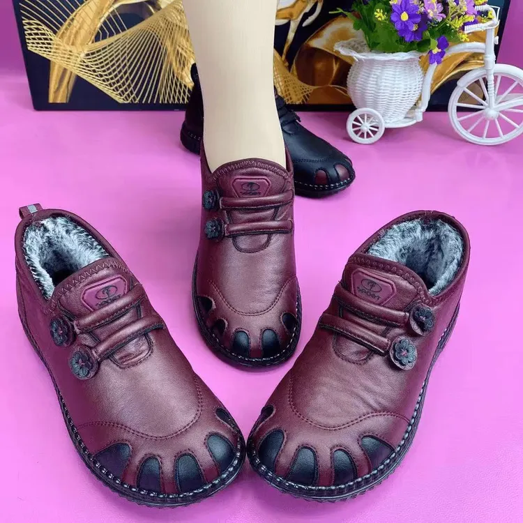 中老年人女士短靴棉鞋女冬季新款软底软面加厚毛平底保暖妈妈鞋