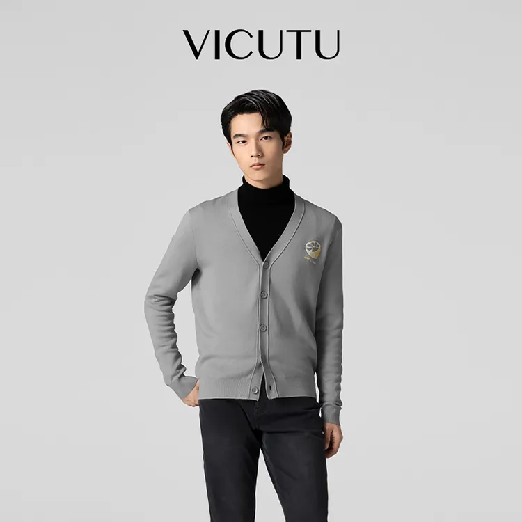 威可多秋季男长袖针织开衫舒适外穿保暖休闲V领毛衣修身商务经典