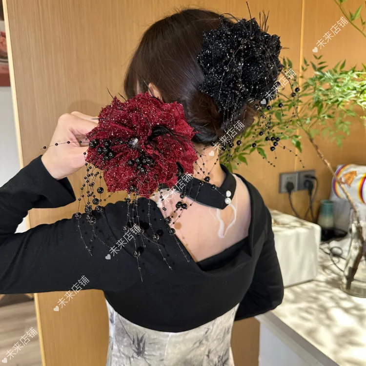 未来 港风亮片闪花朵抓夹网红百搭时尚大板鲨鱼夹显发量头饰发夹