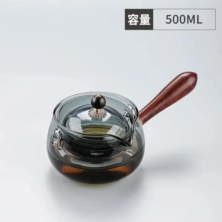 烟灰旋转逍遥壶 可泡茶可煮茶 高硼硅耐热玻璃材质 侧把煮茶壶