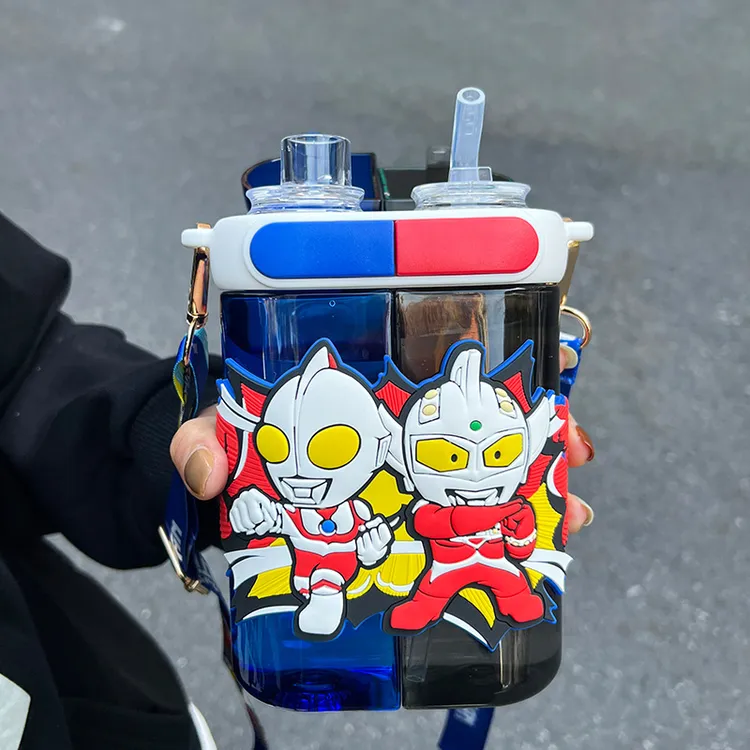 奥特曼儿童水杯男上学专用双饮双仓吸管杯夏季小学生吸管水壶防摔