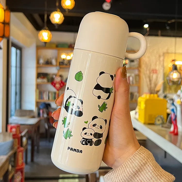 熊猫儿童保温杯冬季女高颜值带盖直饮水杯便携可爱中学生上学杯子
