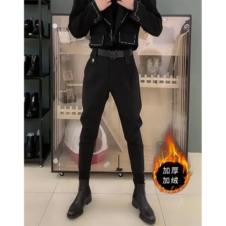 网红同款男士百搭休闲裤黑色加绒小脚裤弹力马丁靴裤加厚款束脚裤