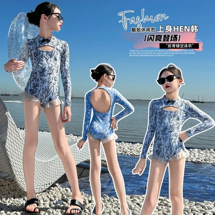 女童泳衣2025新款洋气6-12大童夏季儿童女孩高级感专业游泳衣连体