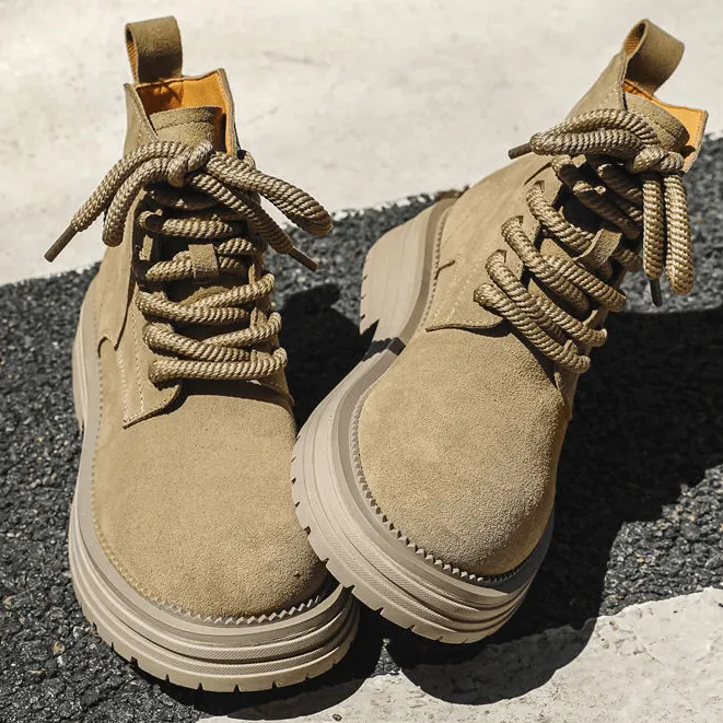 厚底登山靴马丁靴男时尚增高大黄靴冬季加绒休闲工装大头靴子情侣