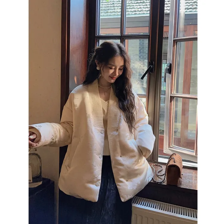 三吉黑花 国风新中式羽绒服女冬季2023新款90%白鸭绒高级感超好看