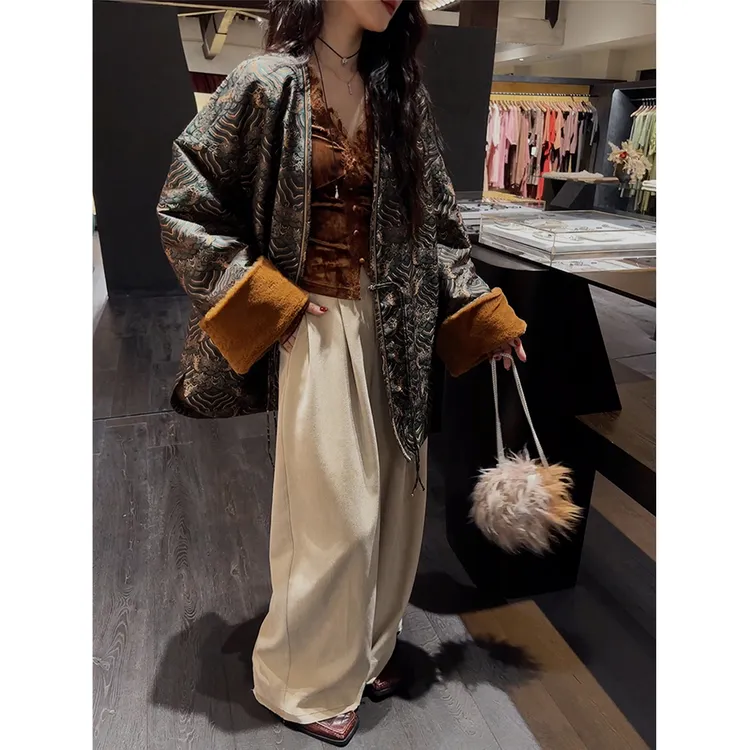 三吉黑花【绵软】阔腿裤子女秋冬季流行雪尼尔休闲裤2024新款爆款