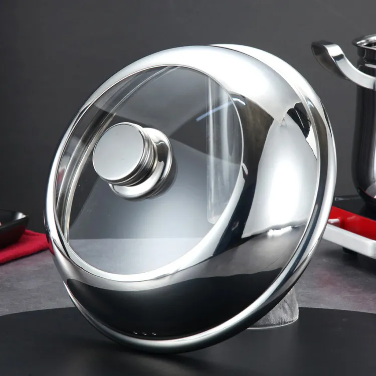 高拱不锈钢炒菜锅盖家用可视玻璃透明炒锅盖蒸锅盖铁锅通用锅盖子