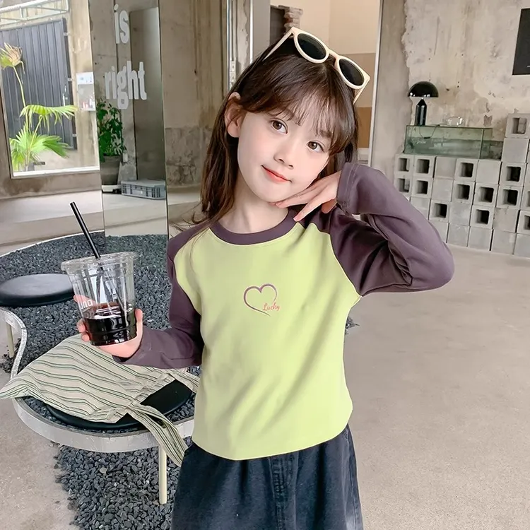 春秋季2025儿童新款女童拼接圆领打底衫秋冬韩版内搭洋气长袖T恤