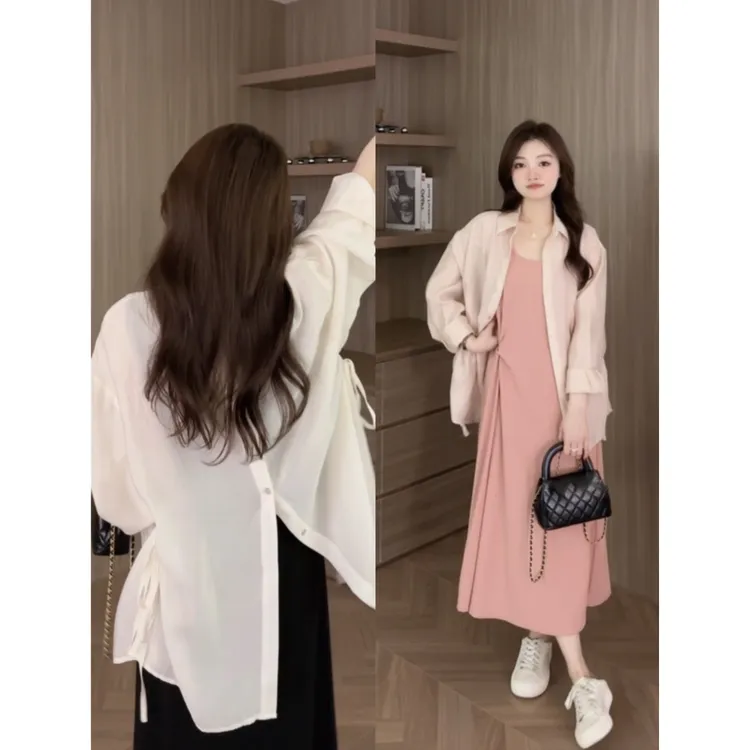 大码女装2025秋季连衣裙小众设计感显瘦衬衫垂感遮肉长袖连衣裙