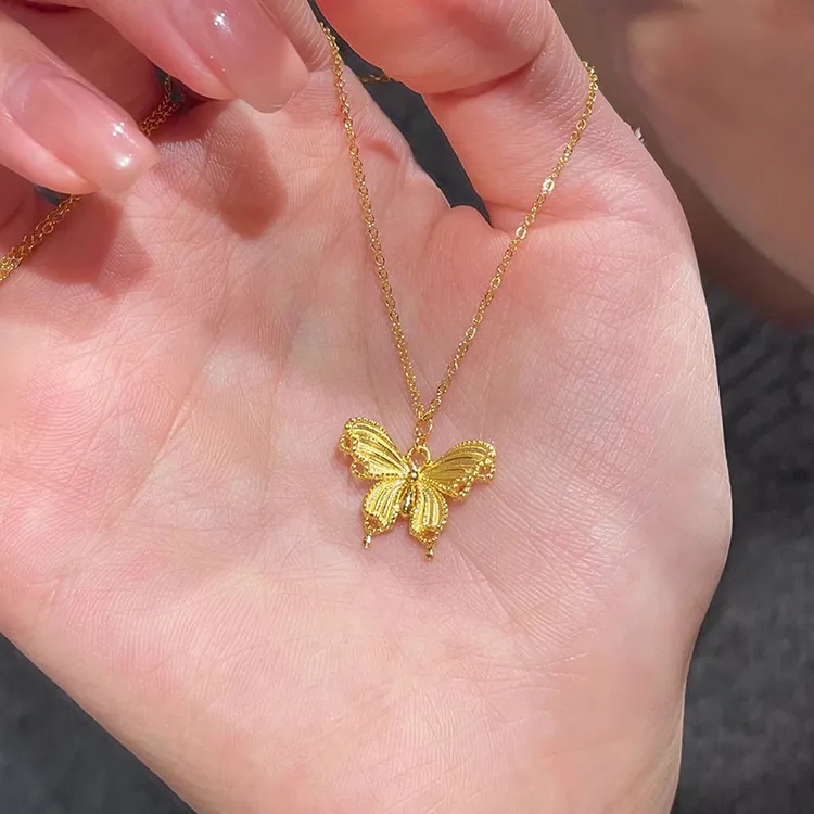 钛钢项链 仙女气质花丝蝴蝶项链饰品女轻奢宫廷风锁骨链精致时尚 