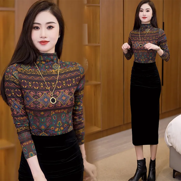 2025秋冬新款半高领磨毛打底衫女内搭条纹显瘦上衣时尚百搭小衫