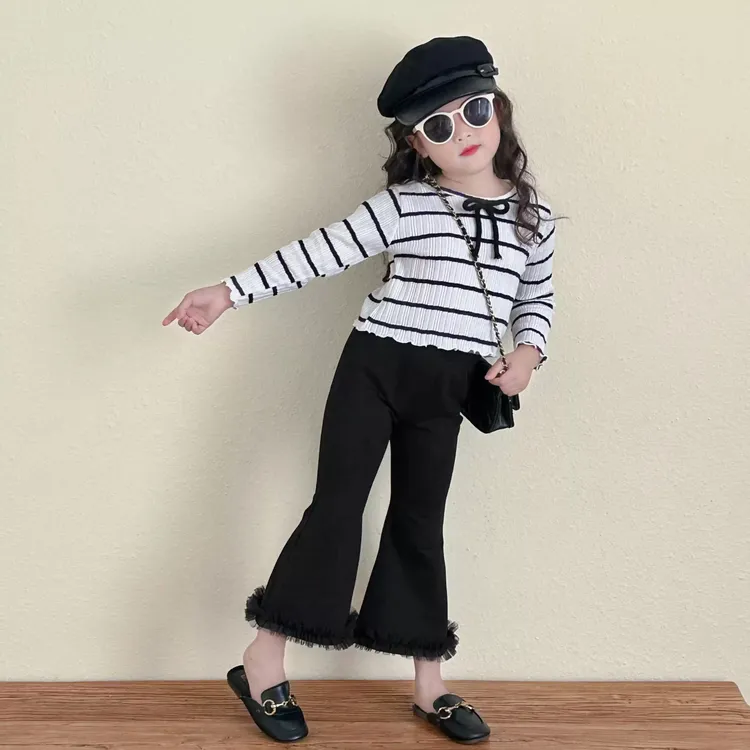 女童炸街秋装套装2025新款儿童装洋气喇叭裤女宝宝休闲秋季两件套