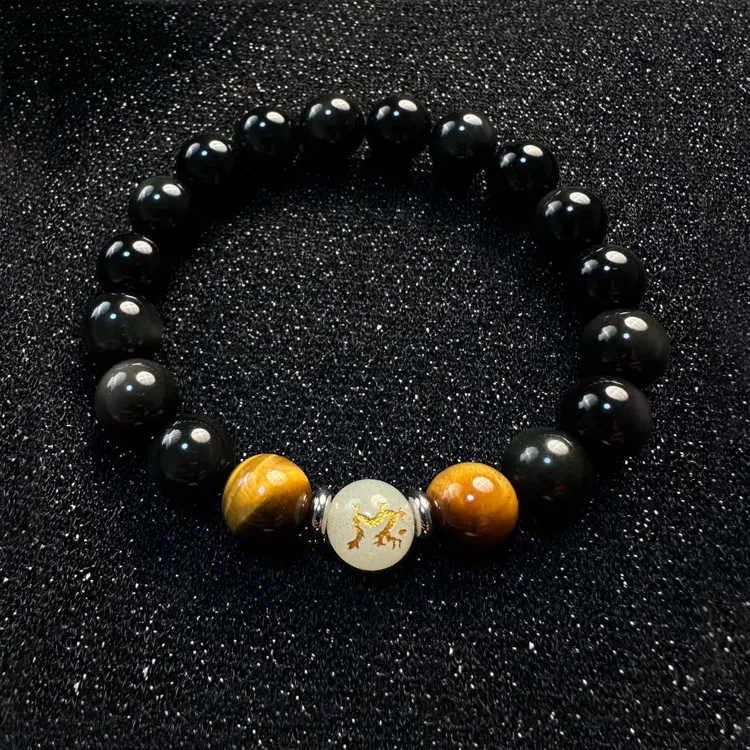 定余年 不锈钢陶瓷手链 夜光十二生肖手串曜黑珠属相高级手腕配饰