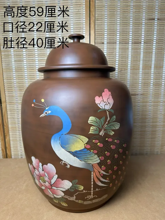 建水紫陶大三号彩填工艺45饼大茶缸拱盖