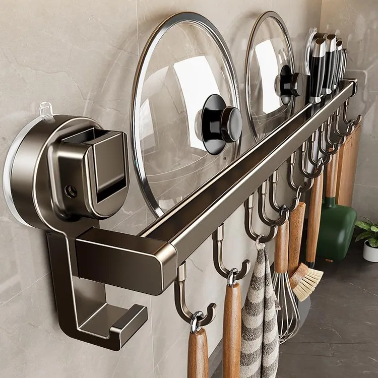 德国吸盘厨房挂钩免打孔置物架挂杆锅铲勺子刀具挂架壁挂式收纳架