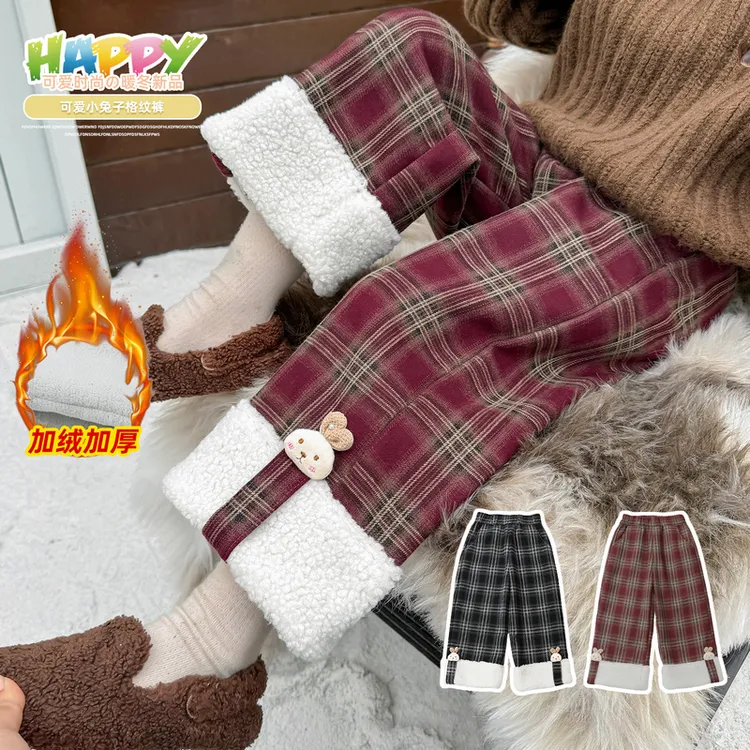 女童冬装阔腿裤女宝宝冬款加绒加厚直筒裤儿童冬季洋气时髦休闲裤