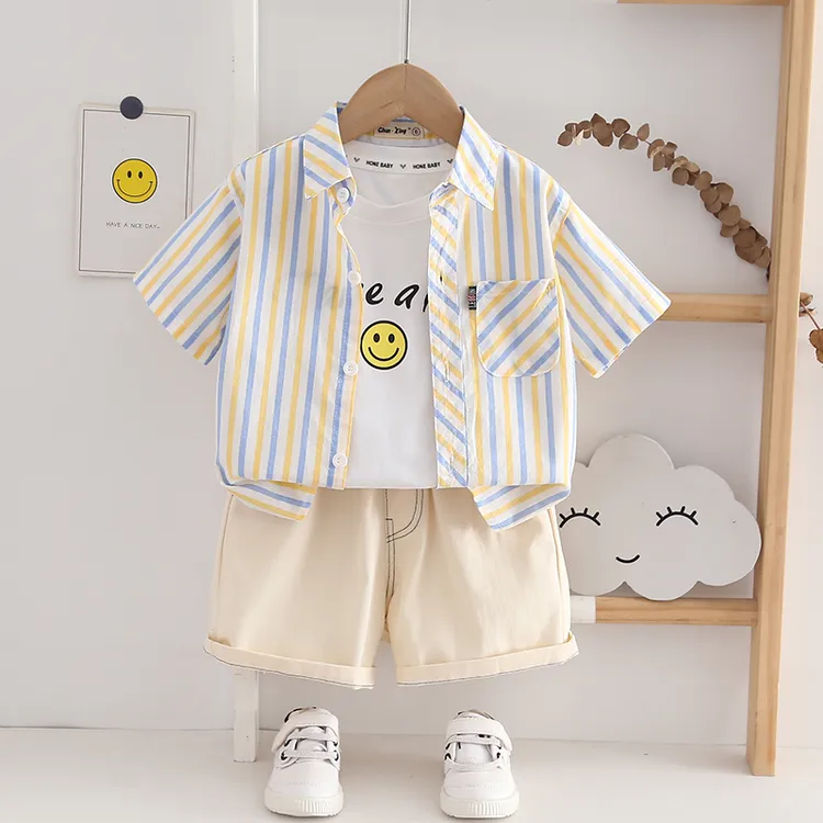 显白净~男童短袖衬衫纯棉薄儿童条纹衬衣宝宝2025夏季中小童上衣