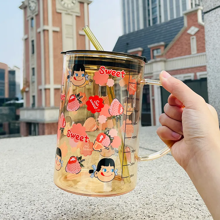 玻璃杯女大容量1000ml把杯ins风高颜值办公室家用泡茶耐热牛奶杯