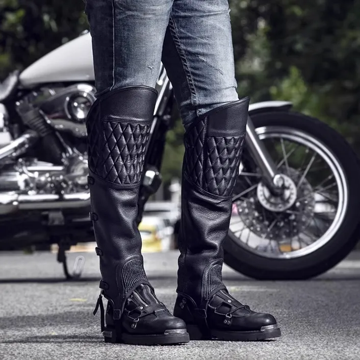 哈雷摩托车牛皮护膝骑士真皮防风冬季保暖护膝秋冬季加厚加绒防寒