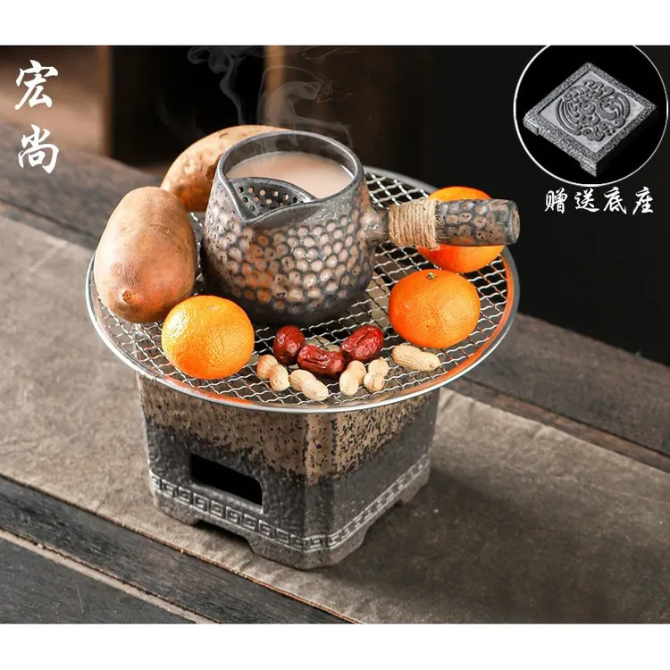 粗陶家用围炉煮茶器带过滤侧把壶日式碳火烤茶炉茶道电陶炉用客厅