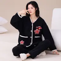 秋冬季2024新款时尚睡衣女宽松加绒加厚可爱甜美可外穿家居服套装