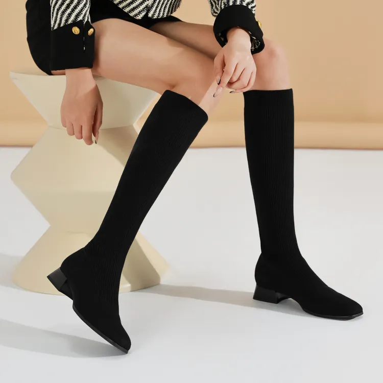 长筒弹力靴袜靴百搭高筒秋冬黑色显瘦时尚瘦瘦靴大筒围弹力968