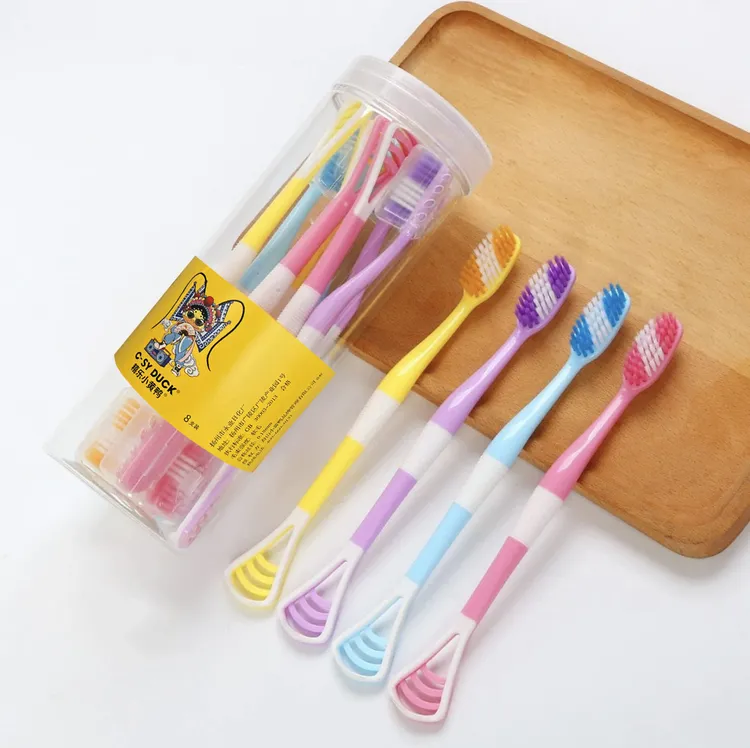 热销家庭装八支刮舌苔牙刷多功能二合一柔软刷毛护龈舌苔清洁器