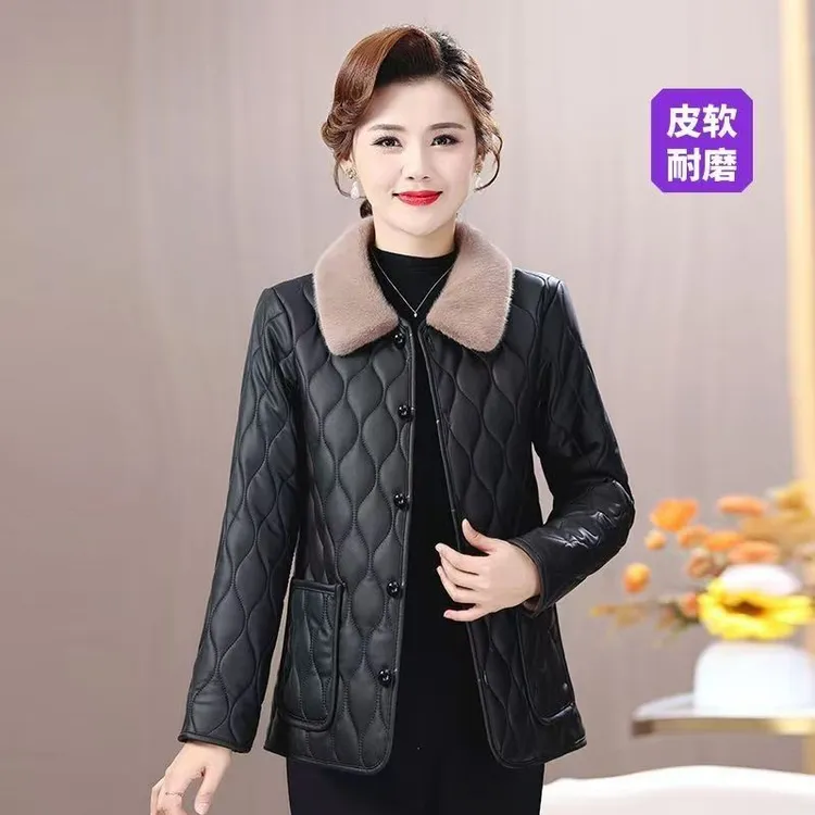 工厂199【加绒加厚PU皮衣】妈妈装免洗外套秋冬冬季保暖棉衣A99