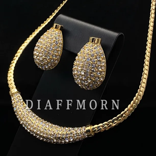 铜合金项链 YinMan〖月牙儿〗复古满钻中古高级感项链/耳钉